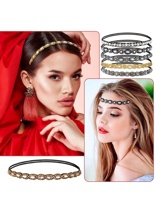 Jutom 6 Pieces Rhinestone Beaded Headbands Elastic Rhinestone Headbands Vintage Crystal Beaded Stretchy Hairbands Jewelry Hair Accessories For Women And Girls - Image 5
