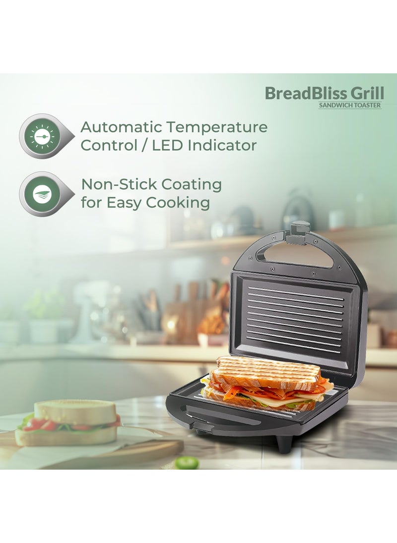 IVAS - IVAS BreadBliss Grill 750W Sandwich Maker NonStick Coated Grill Plates Power Indicator Secure Locking Mechanism 2 Years Warranty - Image 1