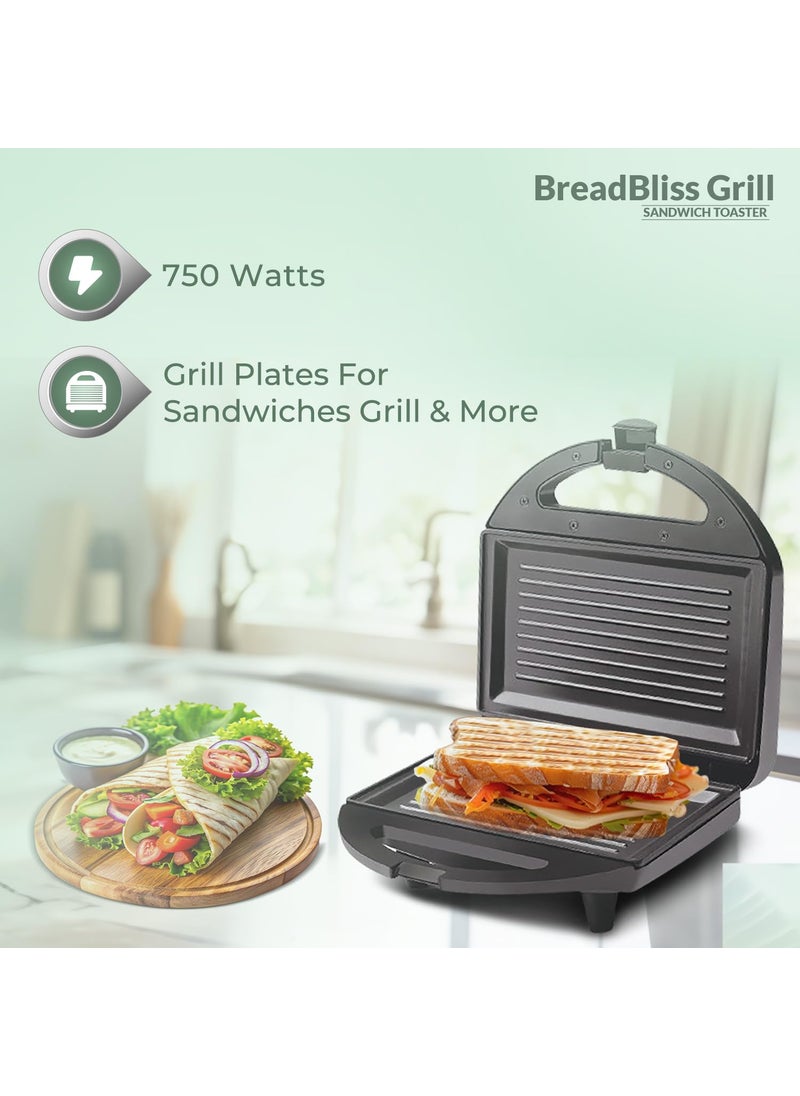 IVAS - IVAS BreadBliss Grill 750W Sandwich Maker NonStick Coated Grill Plates Power Indicator Secure Locking Mechanism 2 Years Warranty - Image 1