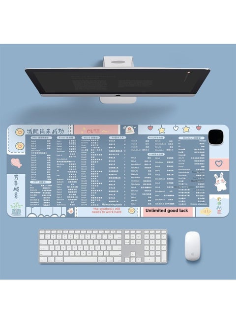 Mouse Pad Heating Multi-functional Fresh Oversized Leather Heating Keyboard Pad Office Computer Desktop Warm Table Mat-Color:3C Smart 800 * 330mm Long Sitting Reminder Exquisite Packaging-Pattern:Shortcut Keys-unlimited Luck
