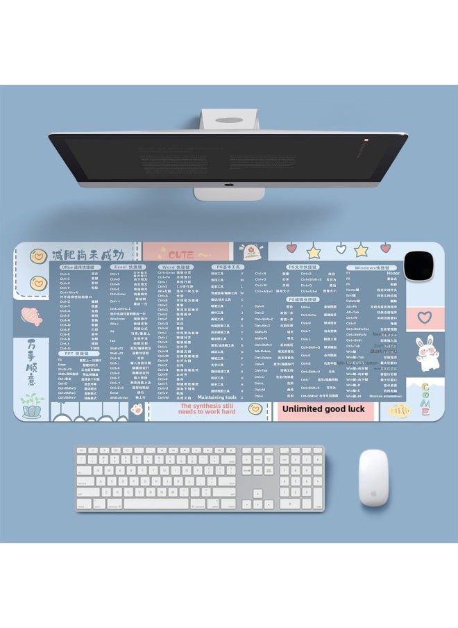 Mouse Pad Heating Multi-functional Fresh Oversized Leather Heating Keyboard Pad Office Computer Desktop Warm Table Mat-Color:3C Smart 800 * 330mm Long Sitting Reminder Exquisite Packaging-Pattern:Shortcut Keys-unlimited Luck