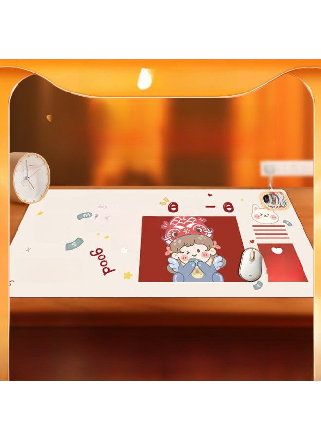 Mouse Pad Heating Multi-functional Fresh Oversized Leather Heating Keyboard Pad Office Computer Desktop Warm Table Mat-Color:3C Smart 800 * 330mm Long Sitting Reminder Exquisite Packaging-Pattern:Shortcut Keys-unlimited Luck