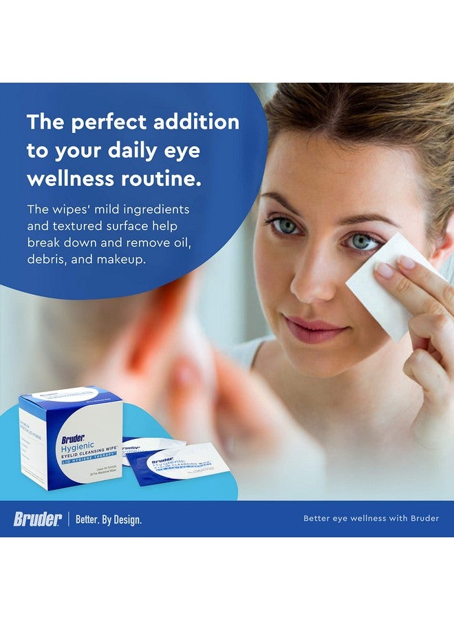 Bruder Hygienic Eyelid Cleansing Wipes | Rinse-Free Exfoliating Wipes Remove Excess Oil And Debris From Eyelids & Lashes | Remove Make Up & Oil L Eye Care L Eye Cleanse L Non-Allergenic L 30 Count Box