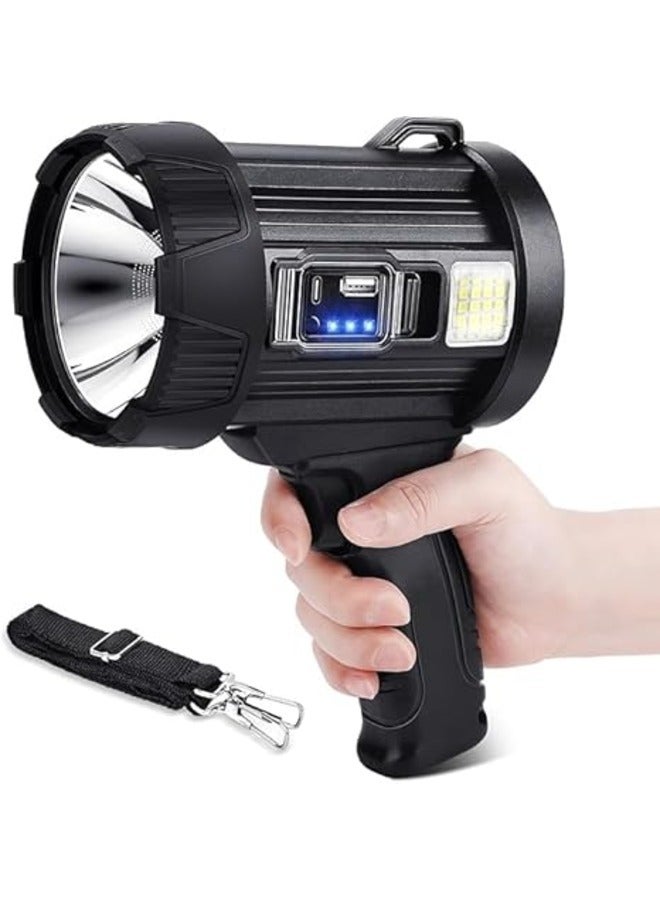 Rechargeable Led Spotlight Flashlight With Stand, 100000 Lumens, 3 Main Modes And 4 Color Filters For Hunting, Camping, And Boating, Outdoor Portable Handheld Spotlight With Usb Cable  - Image 1