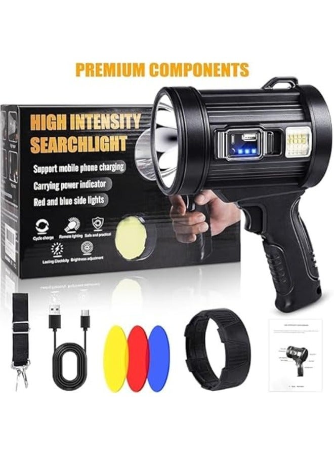 Rechargeable Led Spotlight Flashlight With Stand, 100000 Lumens, 3 Main Modes And 4 Color Filters For Hunting, Camping, And Boating, Outdoor Portable Handheld Spotlight With Usb Cable  - Image 4