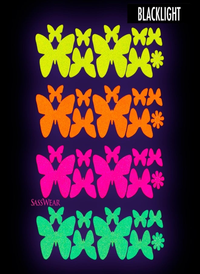 Sasswear Blacklight Body Stickers - Neon Fashion Accessories for Raves, Festivals and Glow Parties, 40/pk (Butterfly) - Image 3