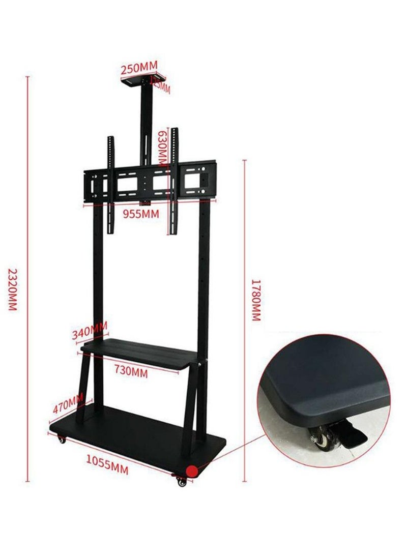 كن واحدًا سلة التلفزيون المتنقلة,الارتفاع قابل للتعديل مع العجلات القابلة للقفل المتداول التلفزيون الوقوف,55 ''-100 '' الطابق التلفزيون جبل الوقوف,2 مستوى AV الرفوف لشاشة LED لوحة مسطحة كبيرة,ماكس VESA 900x600mm,1800 - Image 2