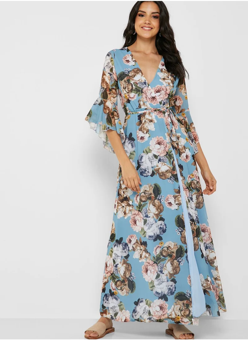 ELLA Floral Print Wrap Front Maxi Dress