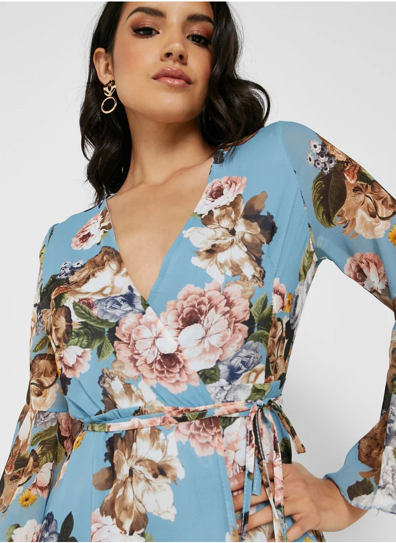 ELLA Floral Print Wrap Front Maxi Dress