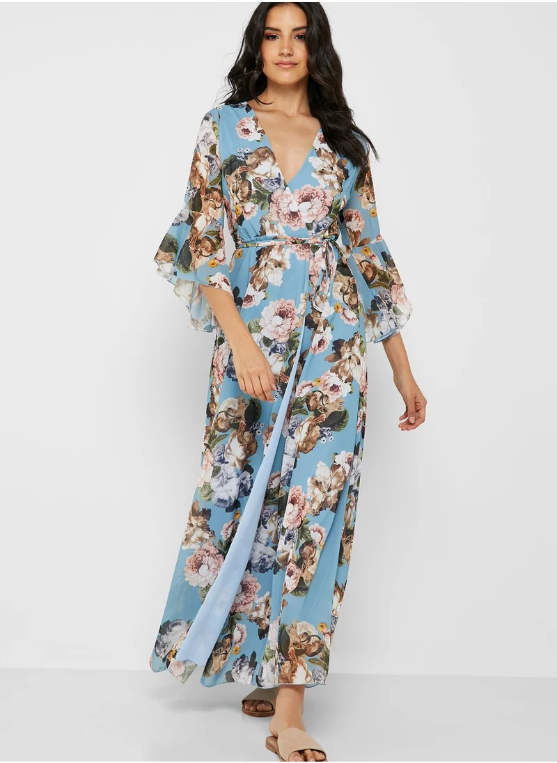 ELLA Floral Print Wrap Front Maxi Dress