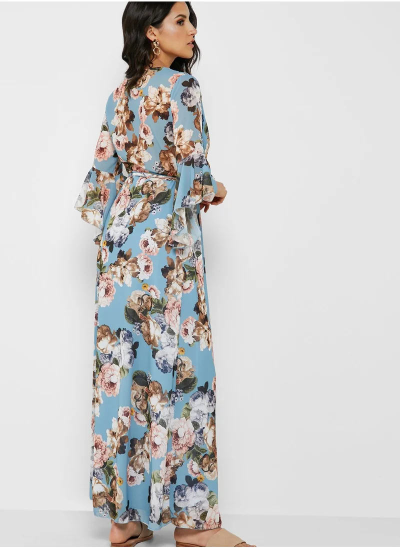 ELLA Floral Print Wrap Front Maxi Dress
