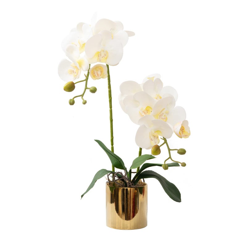 Artificial Orchid Flowers White Faux Orchids with Ceramic Vase Vivid Fake Phalaenopsis Flower Arrangement Gorgeous Artificial Plants for Office Desk Wedding Party Exhibition Center  Home Table Decor