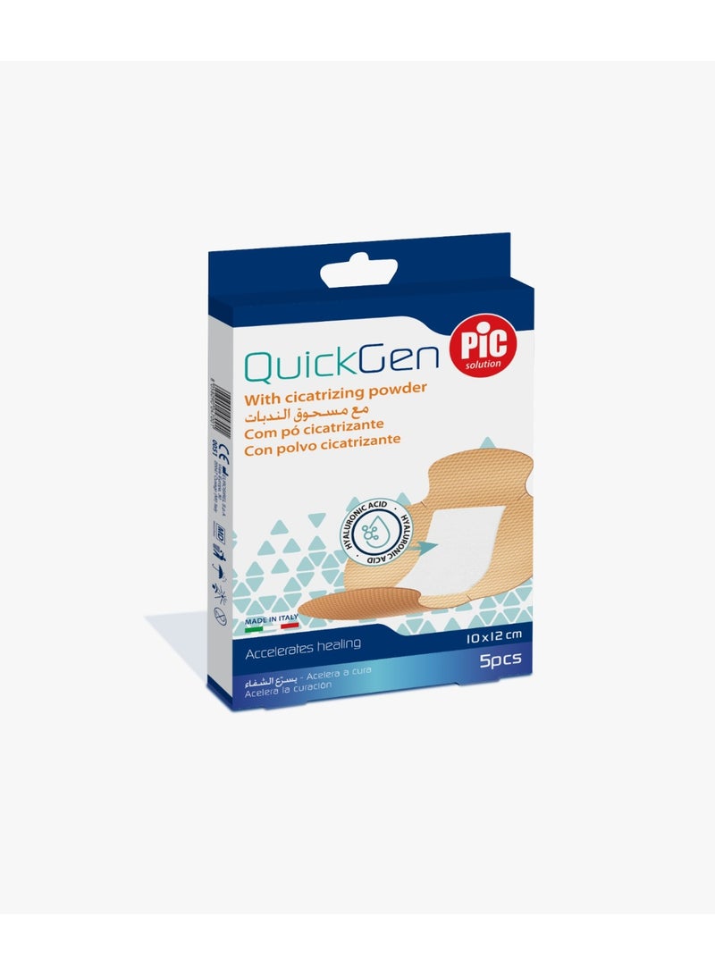 QuickGen Wound Dressing with Cicatrizing Powder Accelerates Healing 10×12 cm 5 Pieces