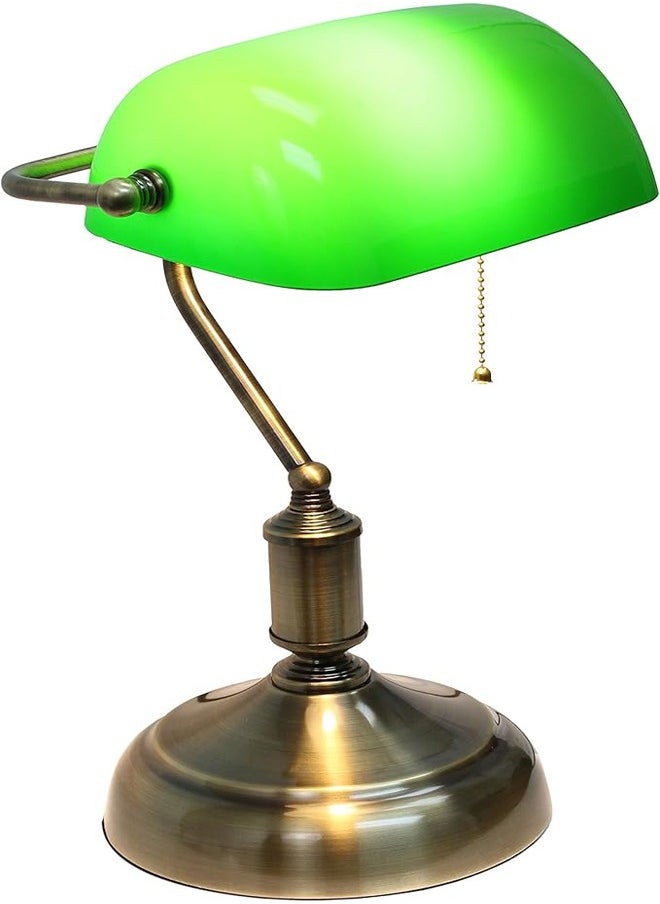 ATM Classic Banker's Desk Lamp with Green Glass Shade and Antique Nickel Base - Ideal for Office and Home Decor  - Image 1