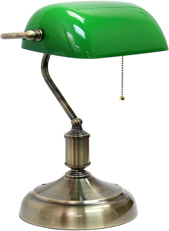 ATM Classic Banker's Desk Lamp with Green Glass Shade and Antique Nickel Base - Ideal for Office and Home Decor  - Image 2