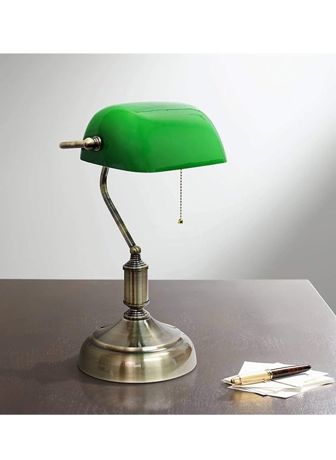ATM Classic Banker's Desk Lamp with Green Glass Shade and Antique Nickel Base - Ideal for Office and Home Decor  - Image 3
