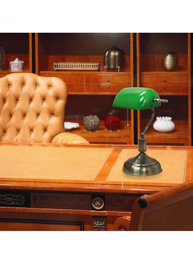 ATM Classic Banker's Desk Lamp with Green Glass Shade and Antique Nickel Base - Ideal for Office and Home Decor  - Image 4