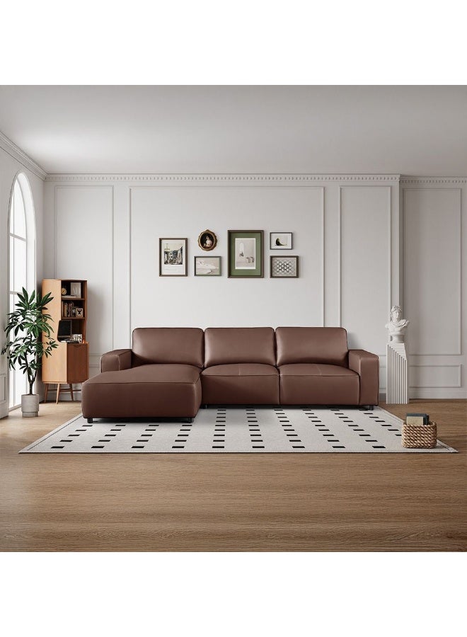 DANUBE HOME أريكة زاوية كاملة من توكيشي - أريكة فاخرة على شكل L لغرفة المعيشة، أريكة عصرية مريحة مع جلد فاخر وإطار متين - تان - Image 1