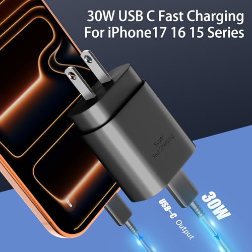DiHines 30W USB C Phone 15 Charger Fast Charging Block for iPhone 15/15 Pro Max/15 Pro/15 Plus/Samsung Galaxy S23 Ultra/S23/S23+/S22/S22 Ultra/S22+/S21 Ultra/S20 Ultra/Note 20 & 6.6Ft USB C Charger Cable - Image 2