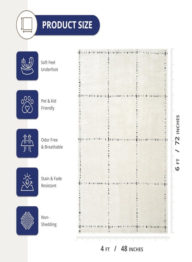 Abani Cream Area Rug - 4' x 6' - Oliver Collection - Grid Pattern - Non-Shedding, Easy to Clean - Durable for Living Room, Bedroom, or Office, Pet & Child Friendly - Image 5