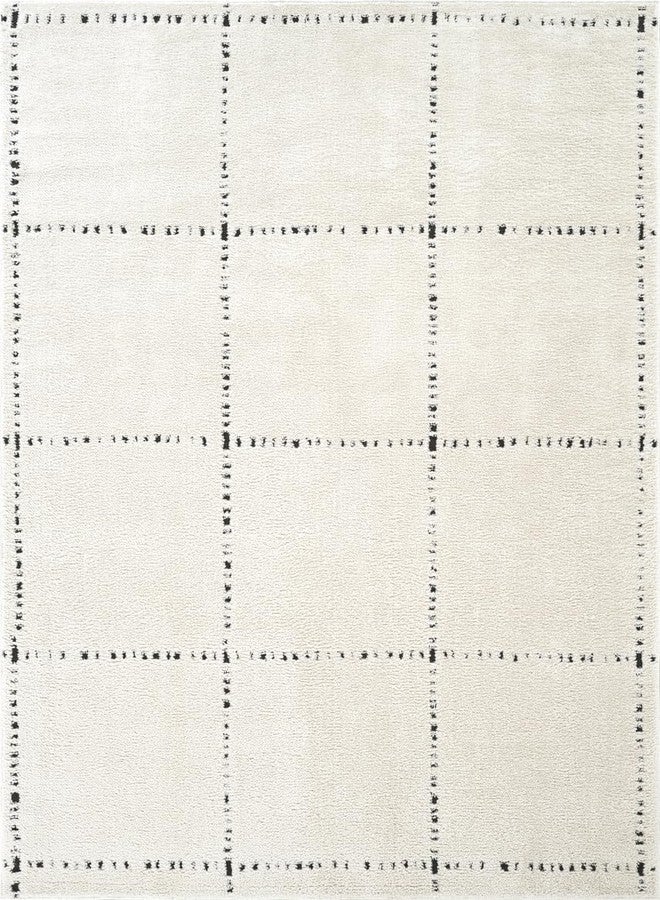 Abani Cream Area Rug - 4' x 6' - Oliver Collection - Grid Pattern - Non-Shedding, Easy to Clean - Durable for Living Room, Bedroom, or Office, Pet & Child Friendly - Image 2
