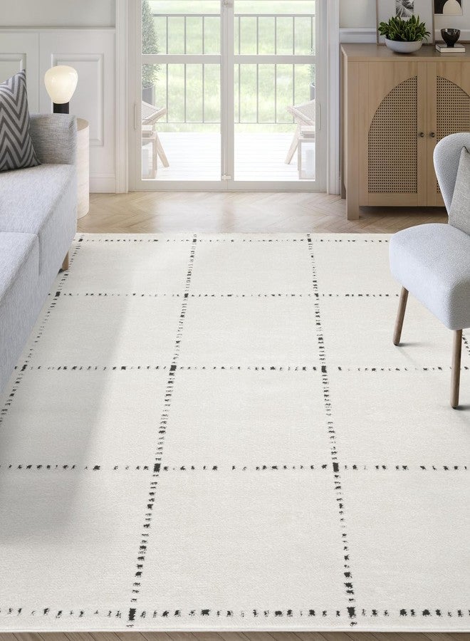 Abani Cream Area Rug - 4' x 6' - Oliver Collection - Grid Pattern - Non-Shedding, Easy to Clean - Durable for Living Room, Bedroom, or Office, Pet & Child Friendly - Image 1