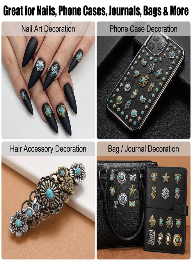 Josojoou 50PCS Western Nail Charms, 3D Turquoise Totem Gemstones for Nails, Bohemia Turquoise Nail Charms, Ethnic Style, DIY Nails Art Decorations - Image 4