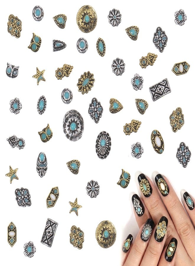 Josojoou 50PCS Western Nail Charms, 3D Turquoise Totem Gemstones for Nails, Bohemia Turquoise Nail Charms, Ethnic Style, DIY Nails Art Decorations - Image 1