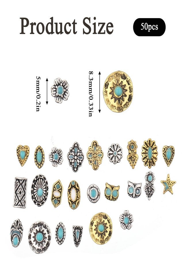 Josojoou 50PCS Western Nail Charms, 3D Turquoise Totem Gemstones for Nails, Bohemia Turquoise Nail Charms, Ethnic Style, DIY Nails Art Decorations - Image 2