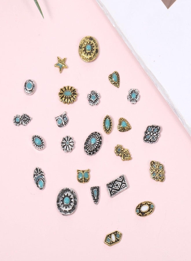 Josojoou 50PCS Western Nail Charms, 3D Turquoise Totem Gemstones for Nails, Bohemia Turquoise Nail Charms, Ethnic Style, DIY Nails Art Decorations - Image 3