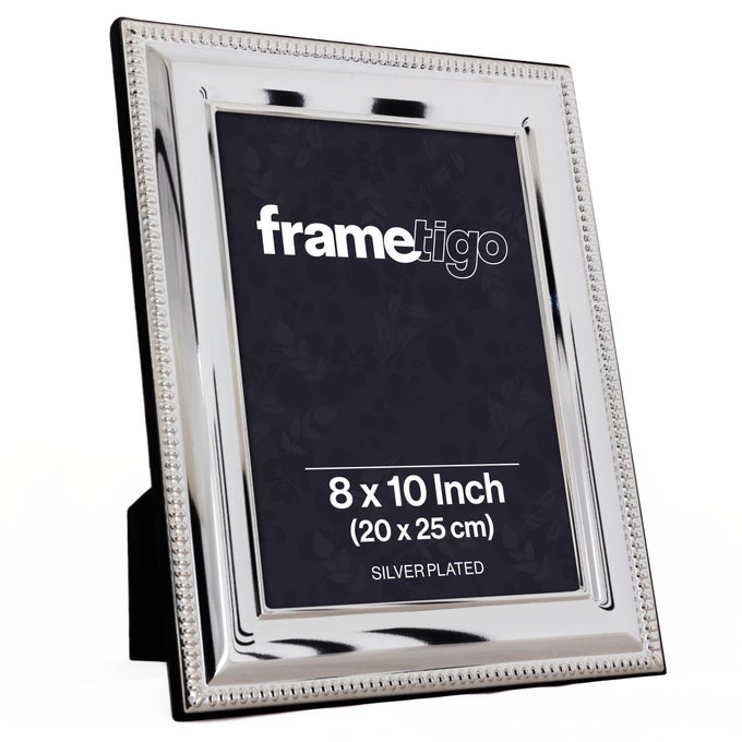 Silver Plated Bead Photo Frame 8x10 20x25cm Photo Size Velvet Frame Backing Stand Real Glass Window Tarnish Resistant Landscape or Portrait Orientation
