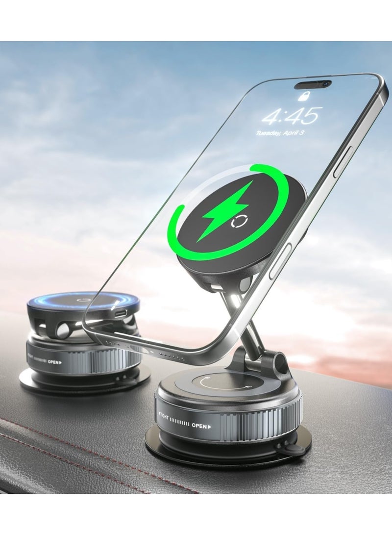 Magnetic Wireless Car Charger Mount K007S – Vacuum Suction & One-Handed Operation - Image 2