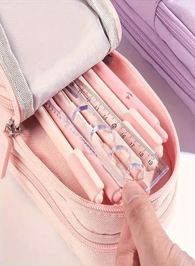 VIHAX Multifunctional Pencil Case, 6 Layer, 3 Compartments, Large Capacity, Cute Aesthetic Design for Girls, Pouch for School Kids, Purple (Pink+Purple) - Image 3