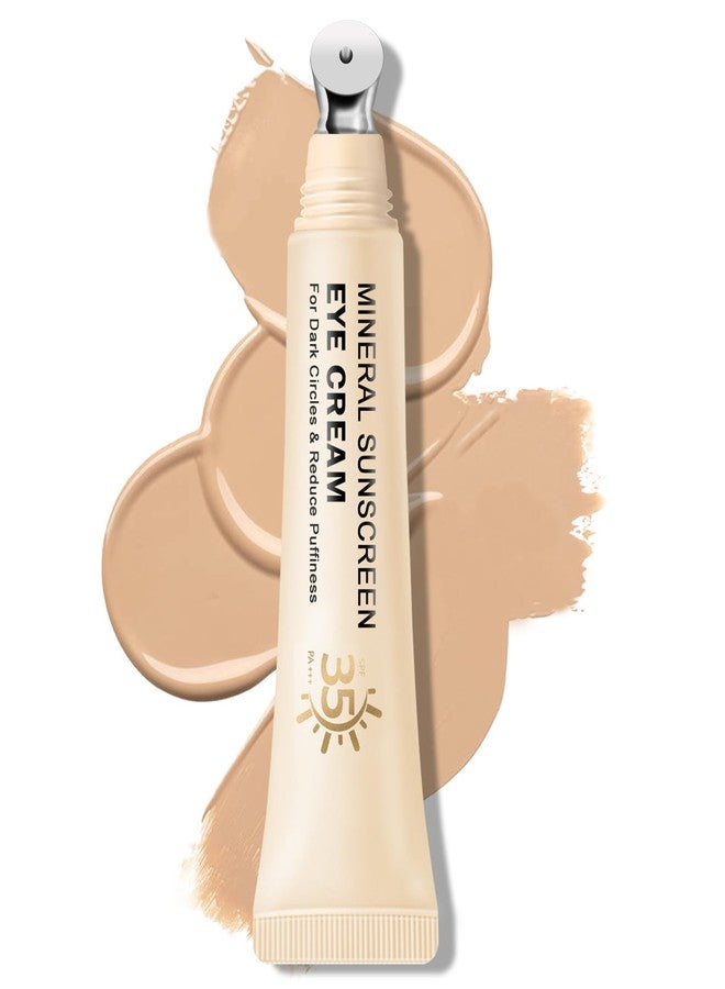 QIUFSSE كريم عين واقي من الشمس معدني QIUFSSE لدوائر الظلام، كريم تحت العين 3 في 1 مضاد للشيخوخة للتورم والأكياس تحت العين، مصحح تحت العين SPF 35 (متوسط) - Image 1