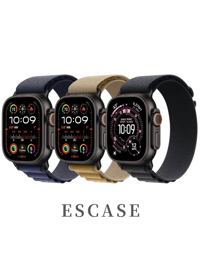 ESCASE 3-Piece Nylon Strap Titanium Black Replacement Set Compatible with Apple Watch Strap Sizes: 42mm/44mm/45mm/46mm/49mm Fits Apple Watch Ultra/Ultra 2/Ultra 3, Series 11/10/9/8/SE/7/6/5/4/3/2/1 and other models Available in Black/Sahara/Navy Combo - Image 1