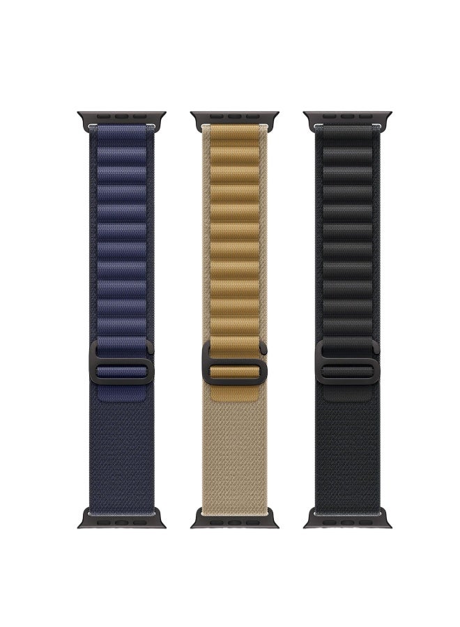 ESCASE 3-Piece Nylon Strap Titanium Black Replacement Set Compatible with Apple Watch Strap Sizes: 42mm/44mm/45mm/46mm/49mm Fits Apple Watch Ultra/Ultra 2/Ultra 3, Series 11/10/9/8/SE/7/6/5/4/3/2/1 and other models Available in Black/Sahara/Navy Combo - Image 3
