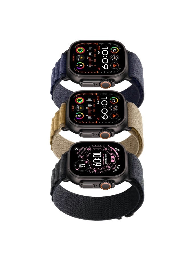 ESCASE 3-Piece Nylon Strap Titanium Black Replacement Set Compatible with Apple Watch Strap Sizes: 42mm/44mm/45mm/46mm/49mm Fits Apple Watch Ultra/Ultra 2/Ultra 3, Series 11/10/9/8/SE/7/6/5/4/3/2/1 and other models Available in Black/Sahara/Navy Combo - Image 4