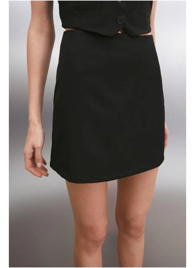 GRIMELANGE Grimelange Linn Women's Woven Fabric Basic Mini Black Skirt