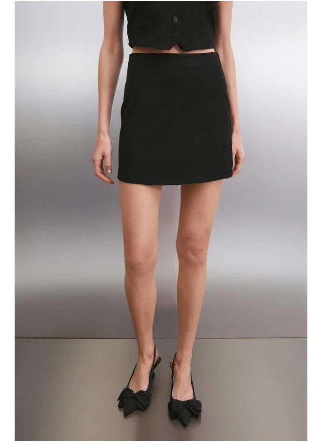 GRIMELANGE Grimelange Linn Women's Woven Fabric Basic Mini Black Skirt