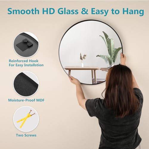 Fabuday Black Circle Mirror for Wall 20 inch - Round Mirrors for Bathroom, Entryway, Living Room, Hallway, Bedroom Decor, Small Matte Framed - Image 5