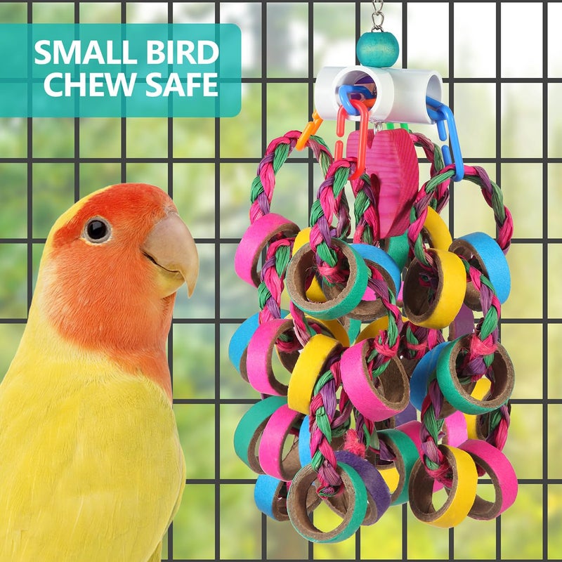 lovyoCoCo Bird Toys Conure Toys,Bird Parrot Foraging Shredder 24 Pcs Colorful Bagel Chewy Rings for Small Parrots Parakeets Conures Cockatiels Love Bird Cage Accessies (W) - Image 5
