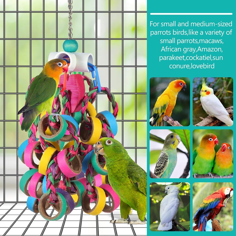 lovyoCoCo Bird Toys Conure Toys,Bird Parrot Foraging Shredder 24 Pcs Colorful Bagel Chewy Rings for Small Parrots Parakeets Conures Cockatiels Love Bird Cage Accessies (W) - Image 3