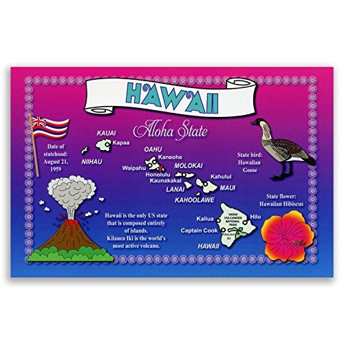 Postcard Fair HAWAII STATE MAP postcard set of 20 identical postcards. Post cards with HI map and state symbols. Made in USA. - Image 4