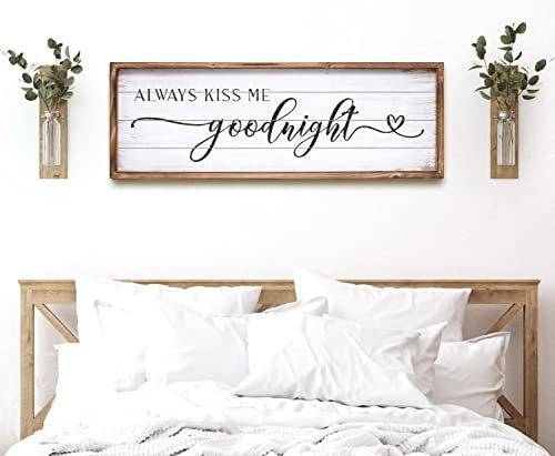JUMBO DECOR Always Kiss Me Goodnight Sign for Bedroom Wall Decor, Large Farmhouse Bedroom Sign with Solid Wood Frame for Couples, Love Theme Above Bed Wall Decor, 27.5" W x 9.5" H - Image 1