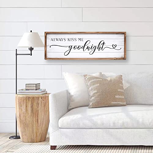 JUMBO DECOR Always Kiss Me Goodnight Sign for Bedroom Wall Decor, Large Farmhouse Bedroom Sign with Solid Wood Frame for Couples, Love Theme Above Bed Wall Decor, 27.5" W x 9.5" H - Image 5