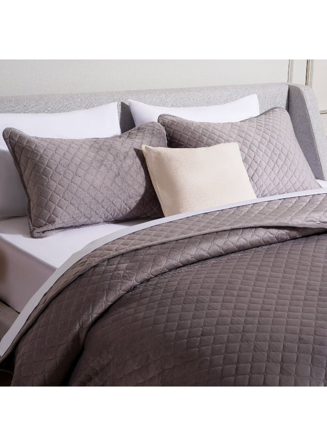 Pan Home طقم غطاء سرير مخمل مزخرف 3 قطع فيرونيكا 160x220 سم - رمادي - Image 1