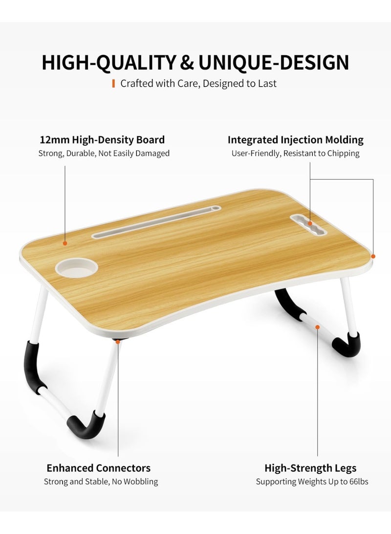 Visiod Laptop Table, Foldable, Portable Bed and Desk Table, Laptop Stand for Bed and Desk for Working, Writing, Drawing and Eating, (Wood) - Image 1