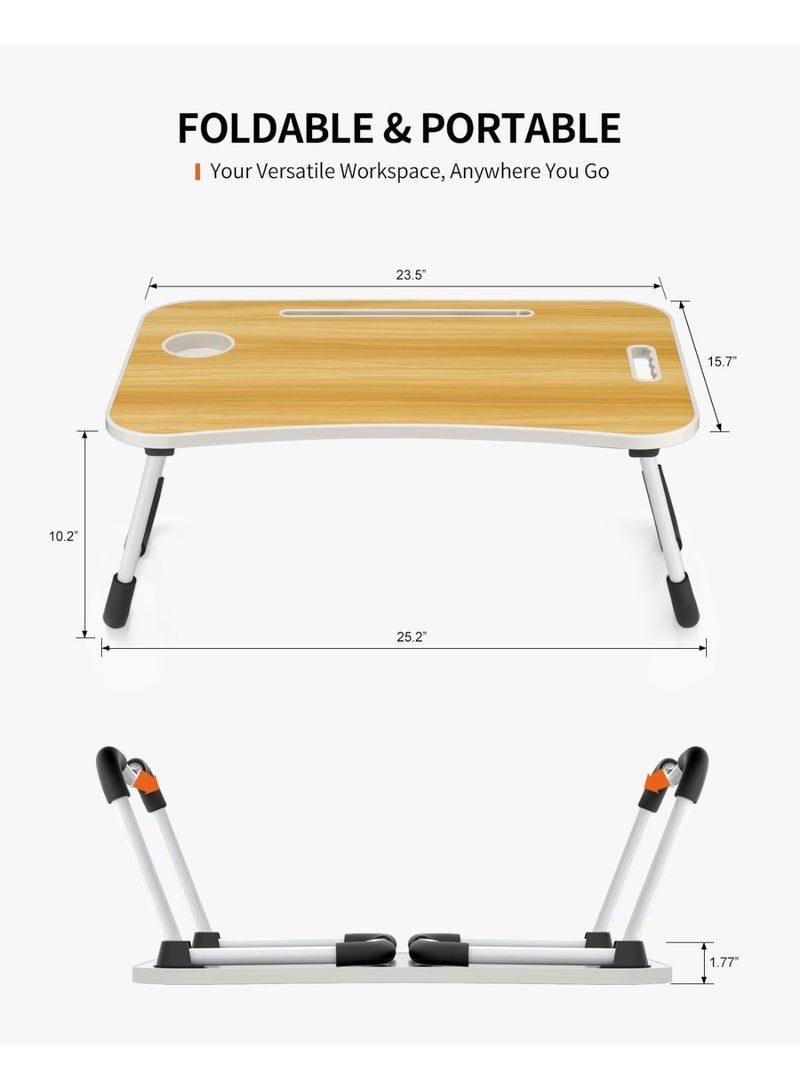 Visiod Laptop Table, Foldable, Portable Bed and Desk Table, Laptop Stand for Bed and Desk for Working, Writing, Drawing and Eating, (Wood) - Image 5