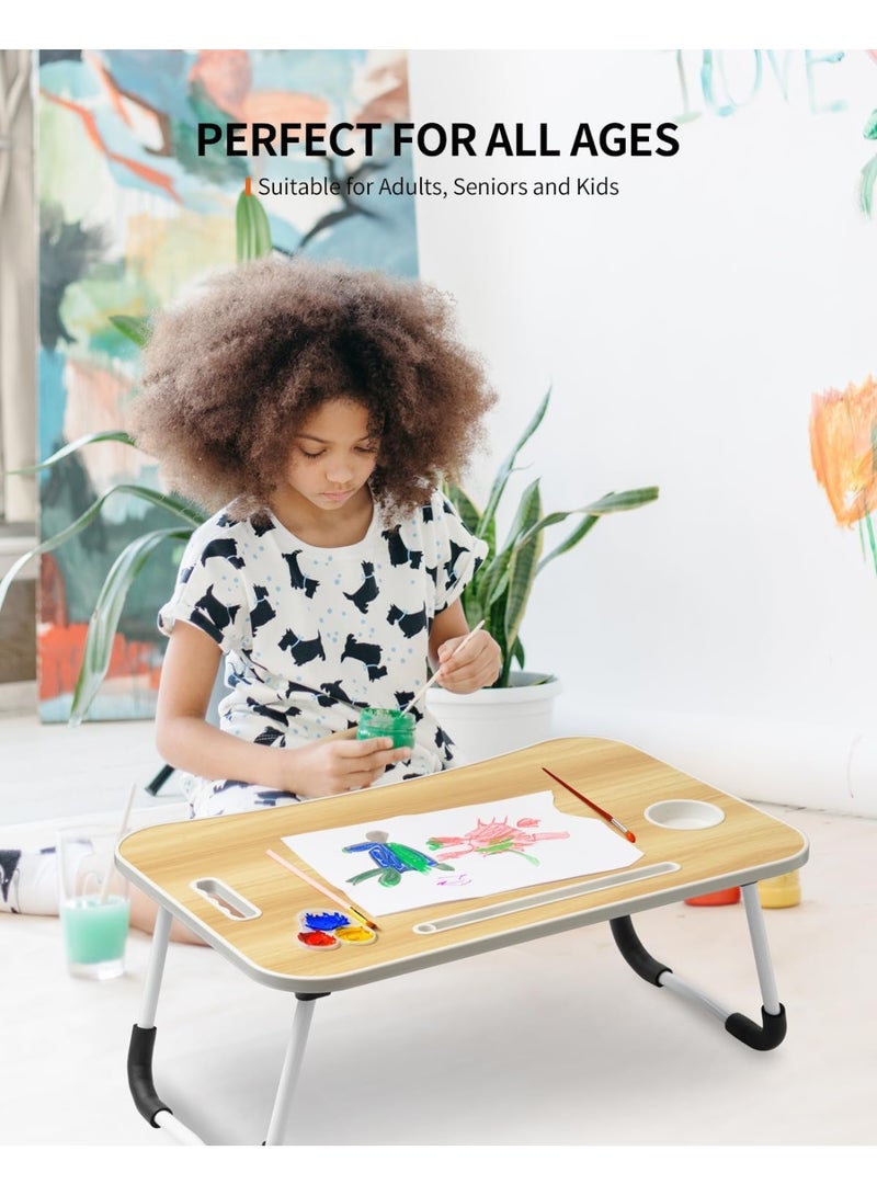 Visiod Laptop Table, Foldable, Portable Bed and Desk Table, Laptop Stand for Bed and Desk for Working, Writing, Drawing and Eating, (Wood) - Image 3