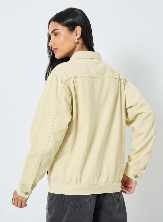 Styli Styli Women Beige Oversized Denim Jacket